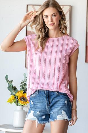 Solid Textured Cap Sleeve Pullover Blouse